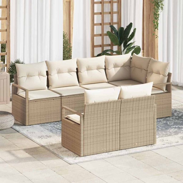 Garden sofa set with pillow 7 pcs Beige and white polyrattan