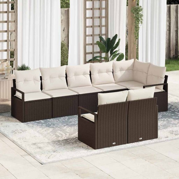 Garden sofa set with cushion 8 pcs Brown and white polyrattan