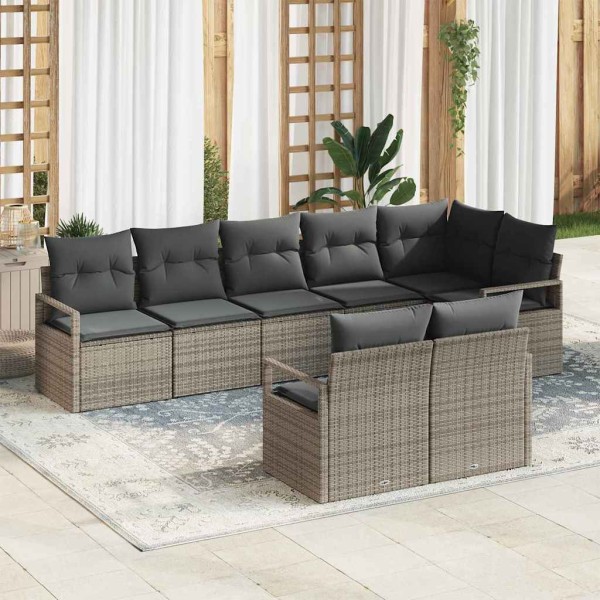 Garden sofa set with pillow 8 pcs Gray polyrattan