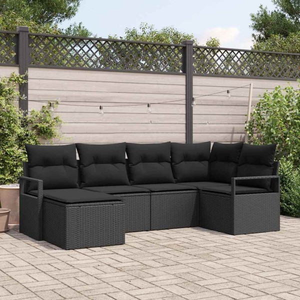 Sofa set with cushion with storage 6 pcs Black polyrattan