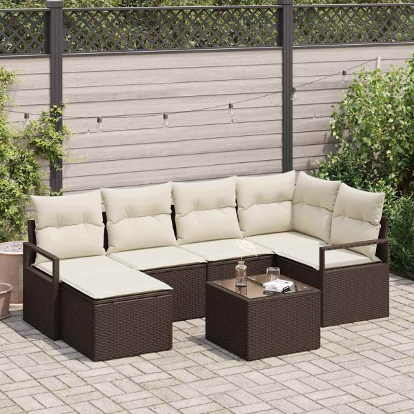 Sofa set 7 pcs Brown and cream polyrattan