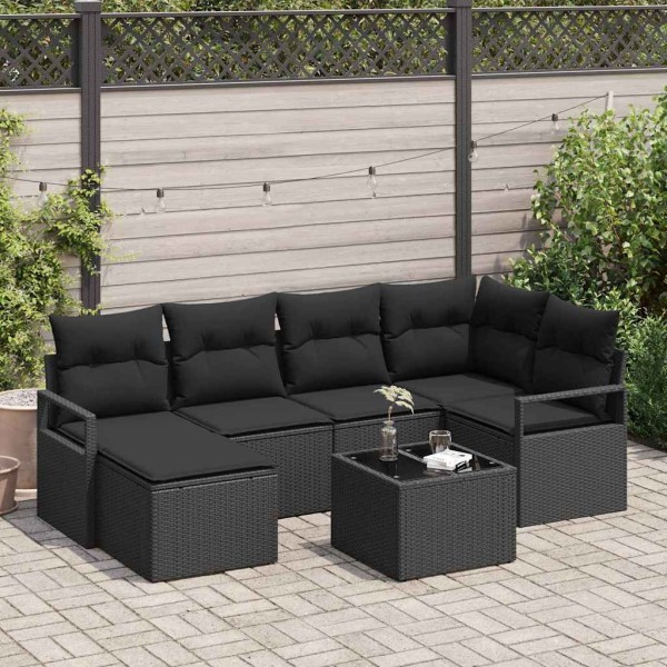 Sofa set with cushion with storage 7 pcs Black polyrattan