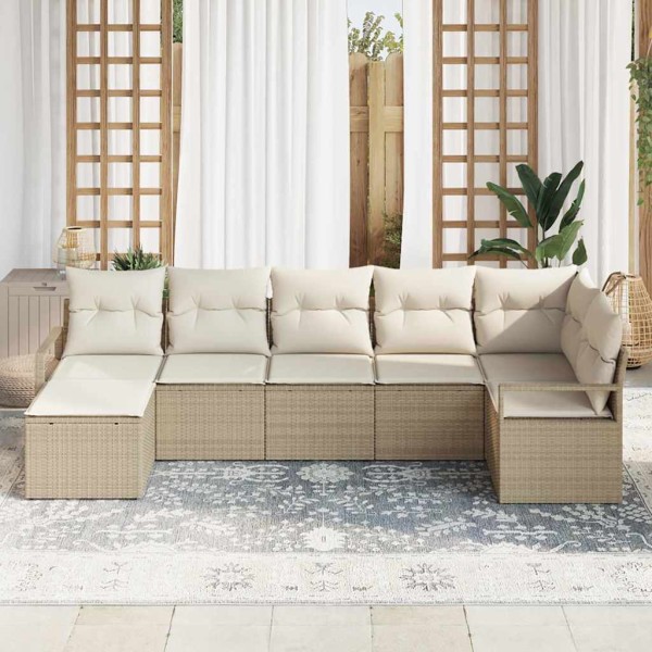 Sofa set with pillow 7 pcs Beige and cream polyrattan