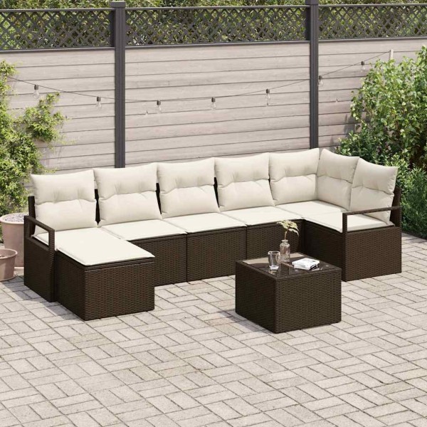 Sofa set 8 pcs Brown and cream polyrattan