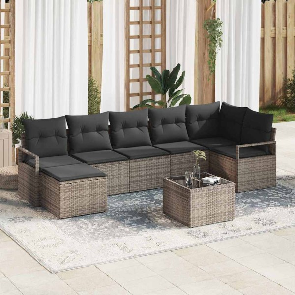Sofa set with pillow 8 pcs Light gray polyrattan
