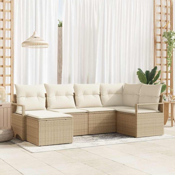 Sofa set with pillow 8 pcs Beige and cream polyrattan
