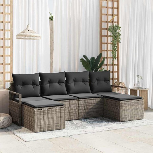 Sofa set with pillow with storage 6 pcs Gray polyrattan