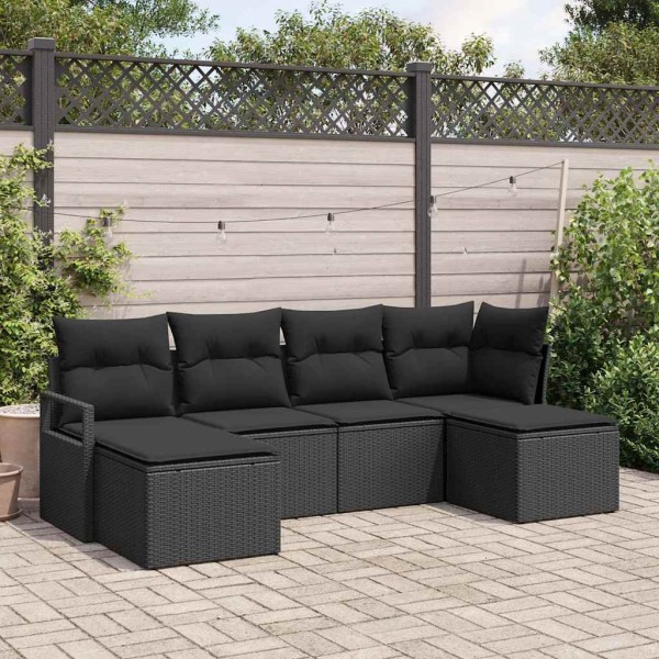 Sofa set with cushion with storage 6 pcs Black polyrattan
