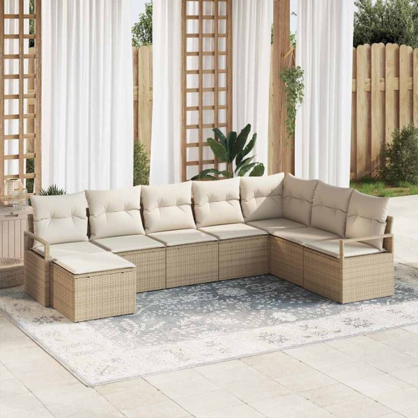 Sofa set with pillow 8 pcs Beige and cream polyrattan