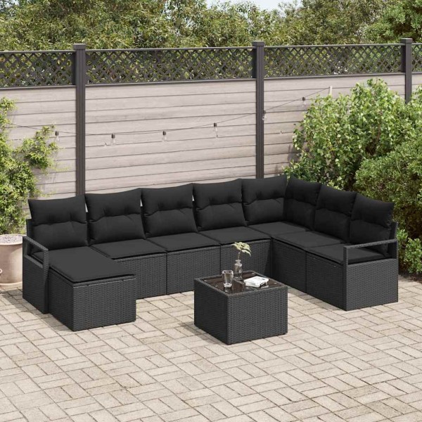 Sofa set with cushion with storage 9 pcs Black polyrattan