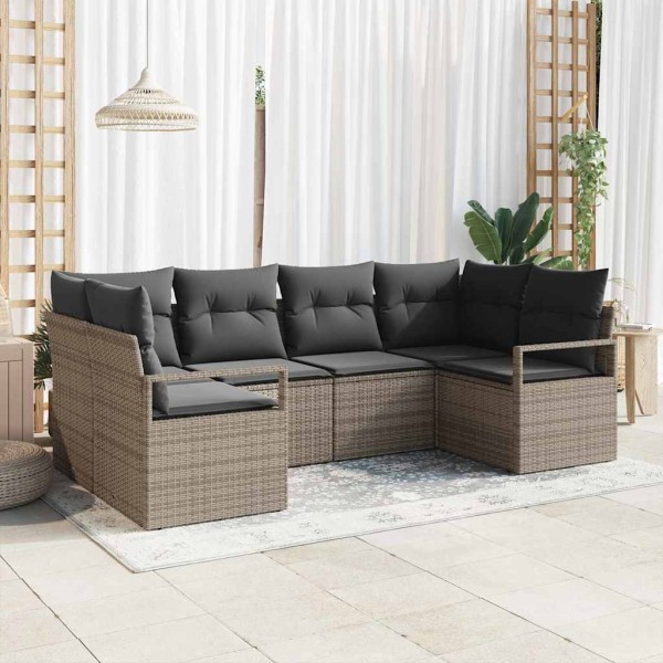 Garden sofa set with pillow 6 pcs Gray polyrattan