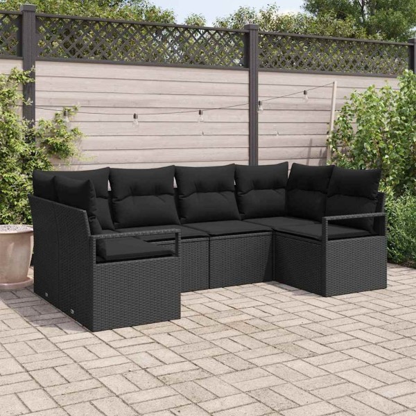 Garden sofa set with pillow 6 pcs Black polyrattan
