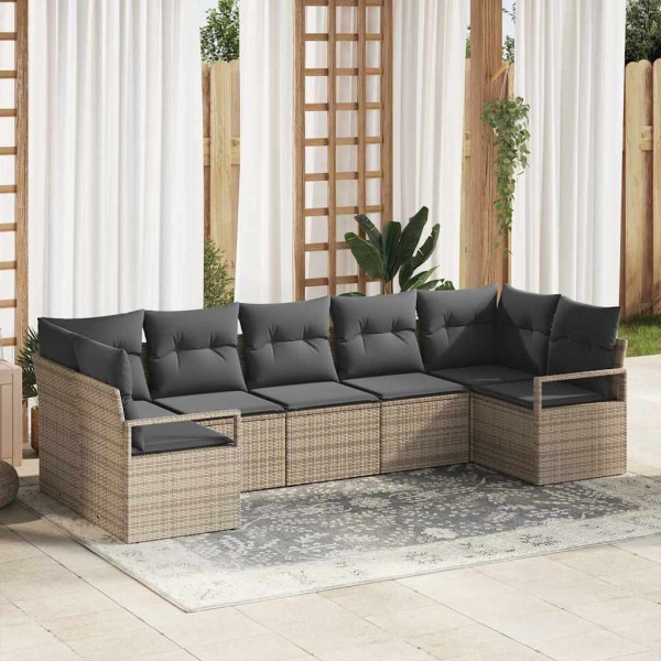 Garden sofa set with pillow 7 pcs Gray polyrattan
