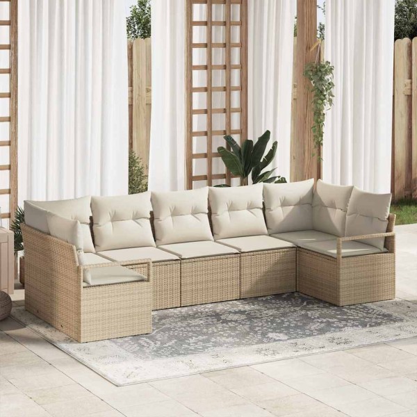 Garden sofa set with pillow 7 pcs Beige and white polyrattan