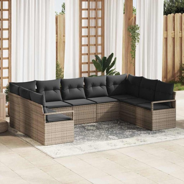 Garden sofa set with pillow 9 pcs Gray polyrattan