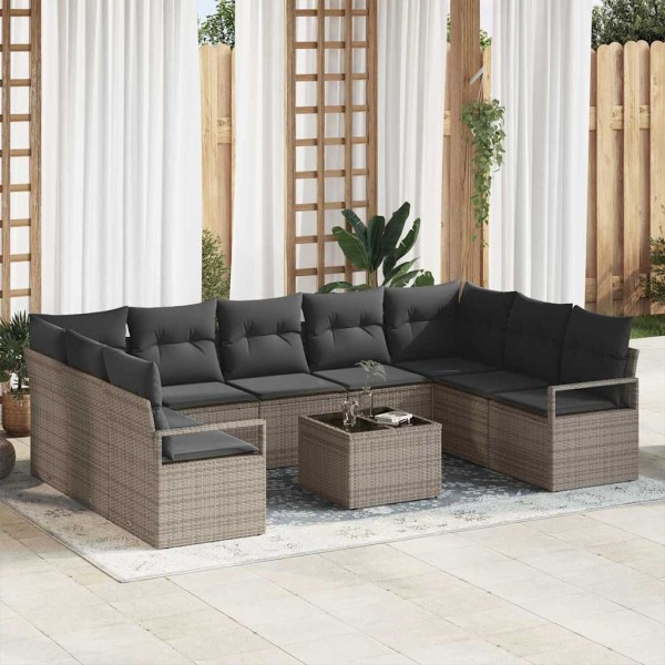 Garden sofa set with cushion 10 pcs Light gray polyrattan