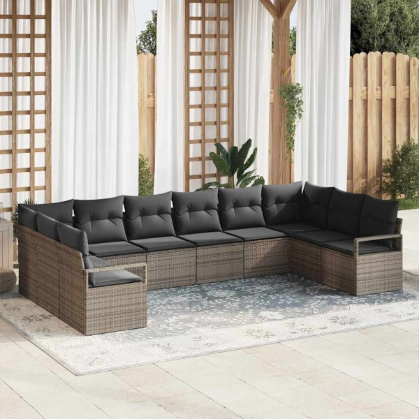 Garden sofa set with pillow 10 pcs Gray polyrattan