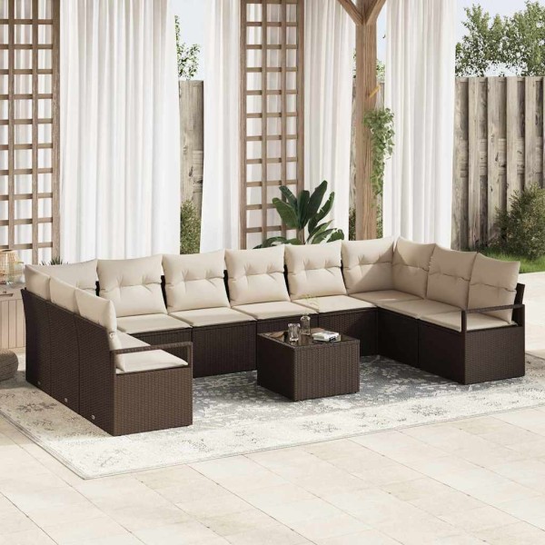 Garden Sofa Set 11 pcs Brown and cream polyrattan