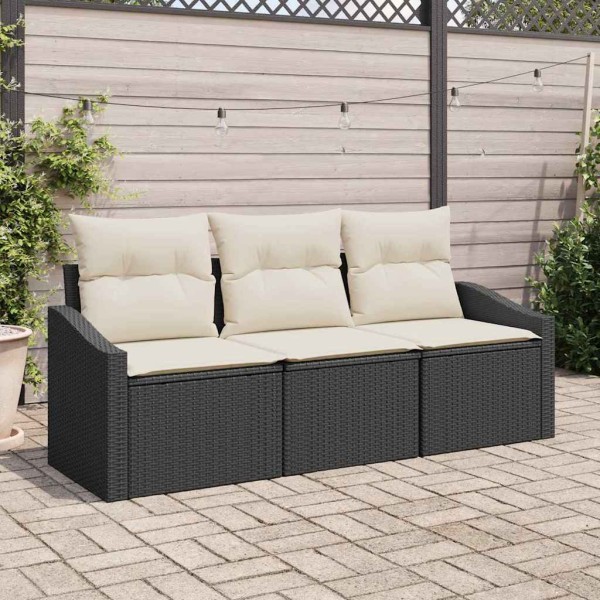 Garden sofa set with pillow 3 pcs Black and White polyrattan