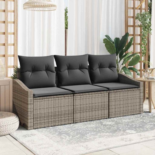 Garden sofa set with pillow 3 pcs Gray polyrattan