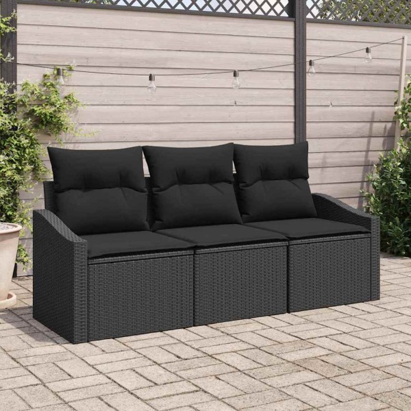 Garden sofa set with pillow 3 pcs Black polyrattan