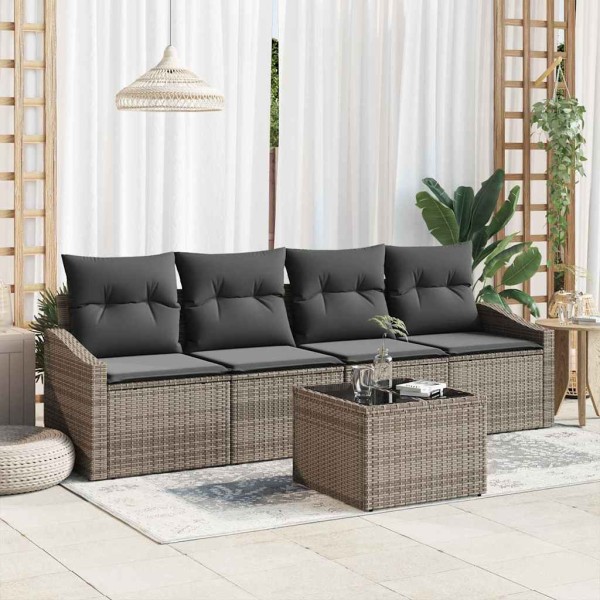 Sofa set with pillow with storage 5 pcs Gray polyrattan