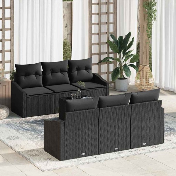 Sofa set with cushion with storage 7 pcs Black polyrattan