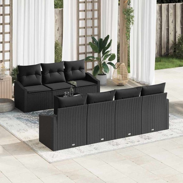 Sofa set with cushion with storage 8 pcs Black polyrattan