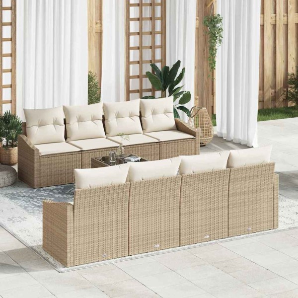 Sofa set with pillow 7 pcs Beige and cream polyrattan