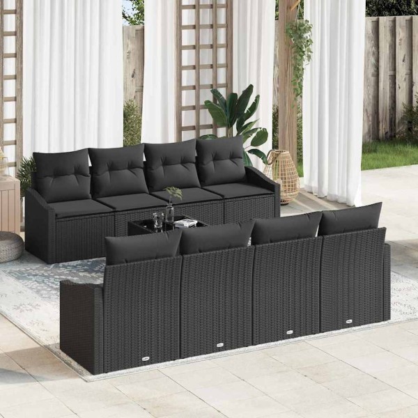 Sofa set with cushion with storage 7 pcs Black polyrattan