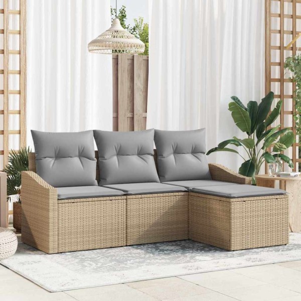 Sofa set 4 pcs Beige and light gray polyrattan