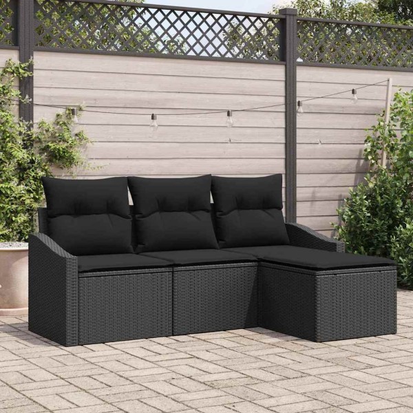 Sofa set with cushion with storage 4 pcs Black polyrattan