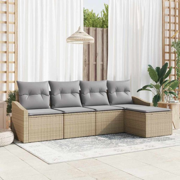 Sofa set 5 pcs Beige and light gray polyrattan