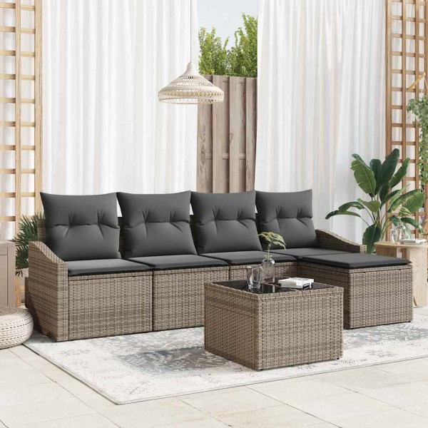 Sofa set with pillow 6 pcs Light gray polyrattan