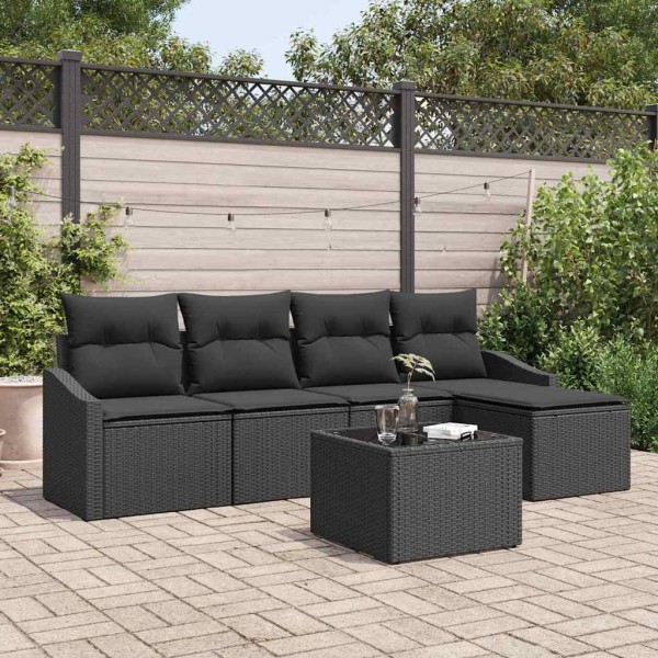 Sofa set with cushion with storage 6 pcs Black polyrattan