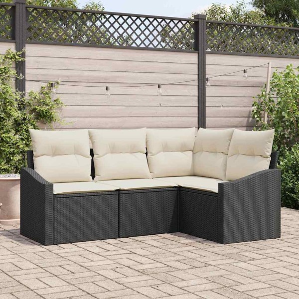 Garden sofa set with cushion 4 pcs Black and White polyrattan
