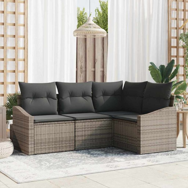 Garden sofa set with pillow 4 pcs Gray polyrattan