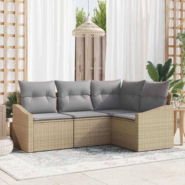 Garden Sofa Set 4 pcs Beige and light gray polyrattan