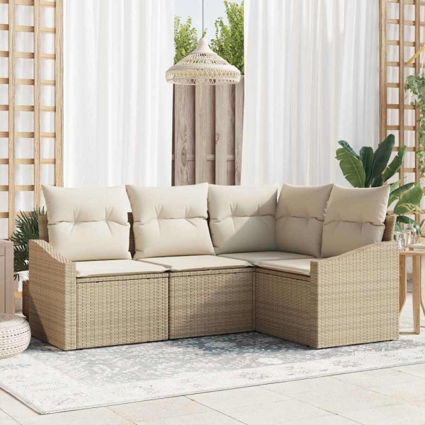 Garden sofa set with pillow 4 pcs Beige and white polyrattan