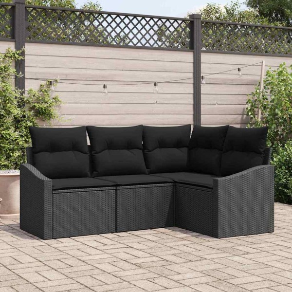Garden sofa set with pillow 4 pcs Black polyrattan