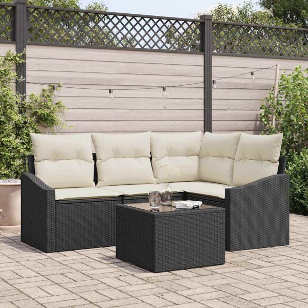 Garden Sofa Set 5 pcs Brown and cream polyrattan