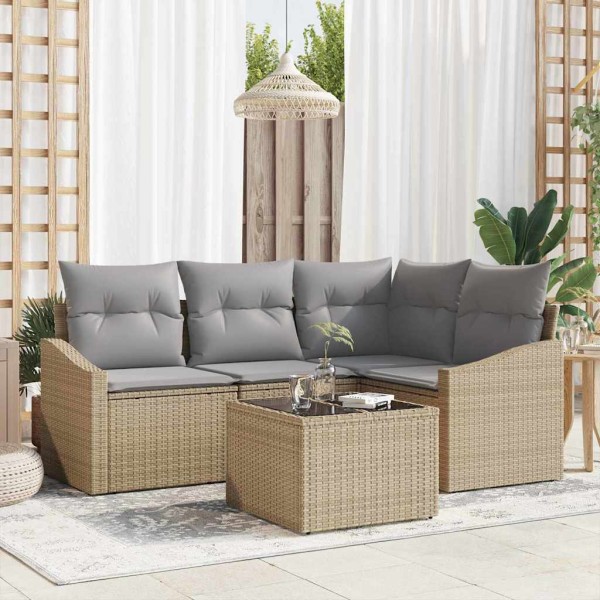 Garden Sofa Set 5 pcs Beige and light gray polyrattan