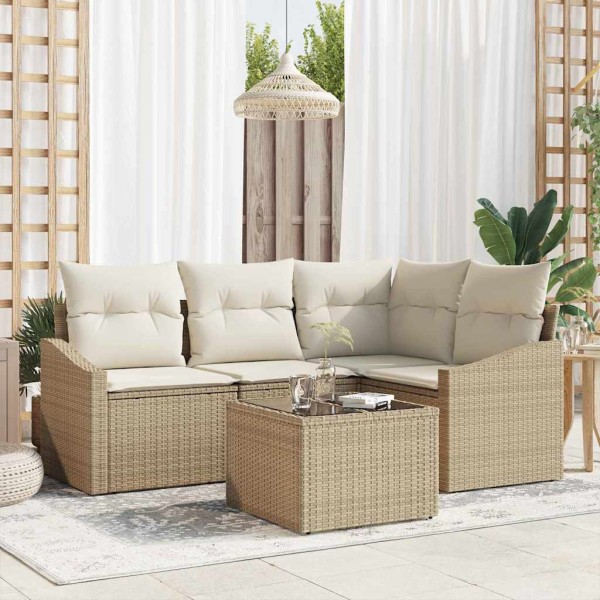 Garden Sofa Set 5 pcs Beige and cream polyrattan