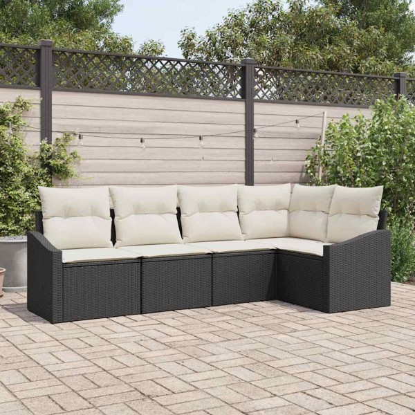 Garden sofa set with pillow 5 pcs Black and White polyrattan