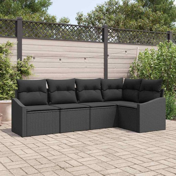 Garden sofa set with pillow 5 pcs Black polyrattan