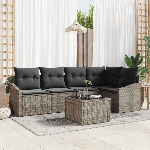 Garden sofa set with pillow 6 pcs Light gray polyrattan