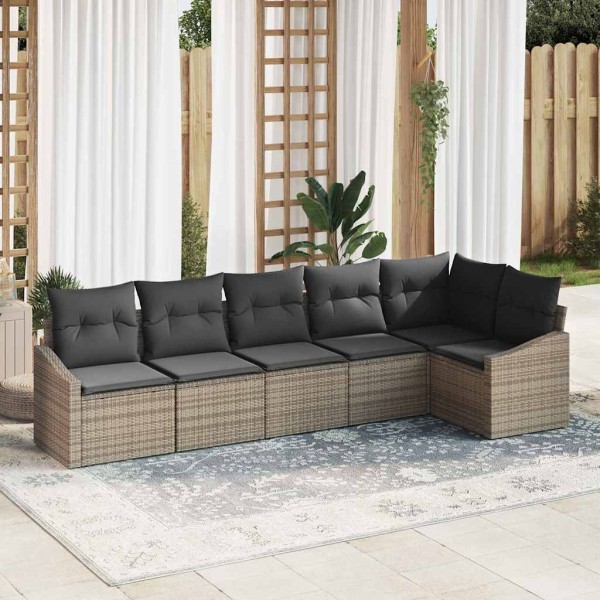 Garden sofa set with pillow 6 pcs Gray polyrattan