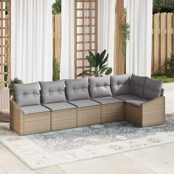 Garden Sofa Set 6 pcs Beige and light gray polyrattan
