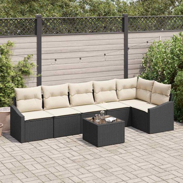 Garden Sofa Set 7 pcs Brown and cream polyrattan