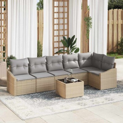 Garden Sofa Set 7 pcs Beige...